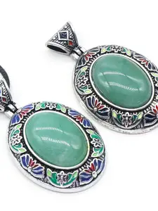 Natural Stone Inlay Crystal Agate Alloy Oval Crystal Pendant Vintage Necklace, Retro Style Jewelry for Women, Unique Gift Idea