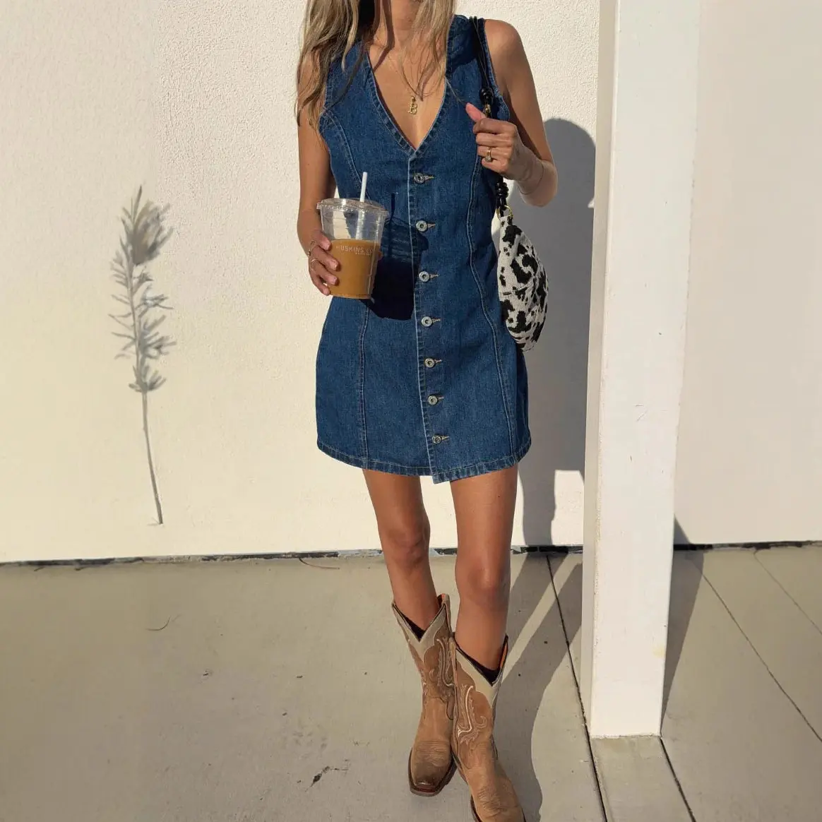 denim dress with vest Jessica Mid Blue Fitted Denim Maxi Dress main image 0