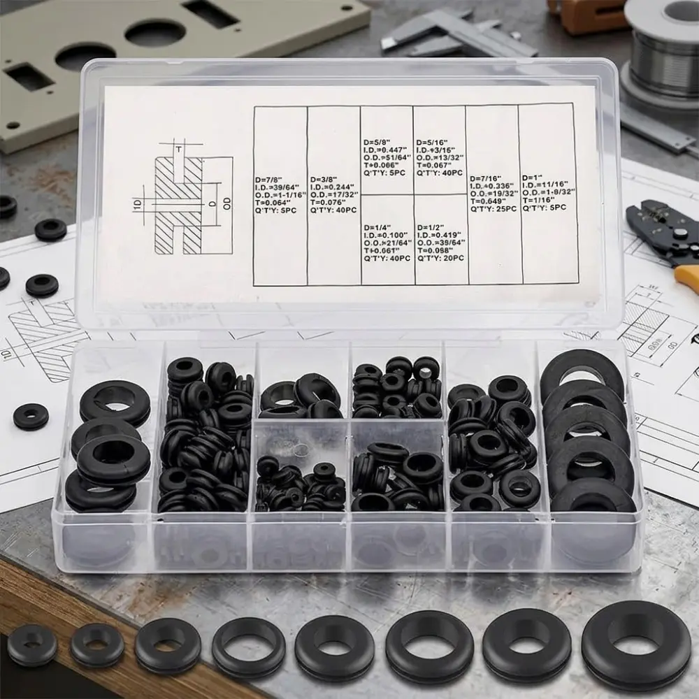 180-Piece Rubber Gasket Assortment Kit for Electrical Plugs & Cable Sealing, Multiple Sizes, Essential Home Repair Waterproof Seals Tool Set