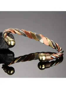 1 Piece Elegant Twisted Copper Magnetic Bracelet - Adjustable Open Design, Three-Tone Woven Women's Jewelry, Three-Color Bracelet | Copper Bracelet | Copper Core Jewelry, Charm Bracelet