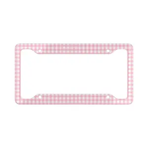 Gingham Print License Plate Frame — Universal Fit Brown & Pink Car Accessories