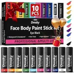 Dmsky 10 Packs Eye Black Sports Stick for Football, Baseball, Softball-Anti-Glare Face Body Paint Stick Kit,Water-Proof Eye Sports Paint Sticks,10 Color Eyeblack Painting Kit for Athletes & Fans