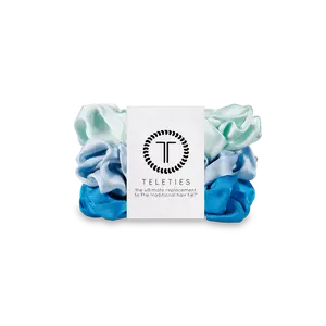 TELETIES - Blue My Mind - Large - Silk Scrunchies - 100% Natural Silk - Pack of Three