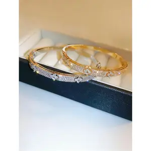 Moissanite Four Leaf Clover Bracelet for Women | Lucky Dainty Gold Chain Bracelet | Minimalist Jewelry Gift for Her