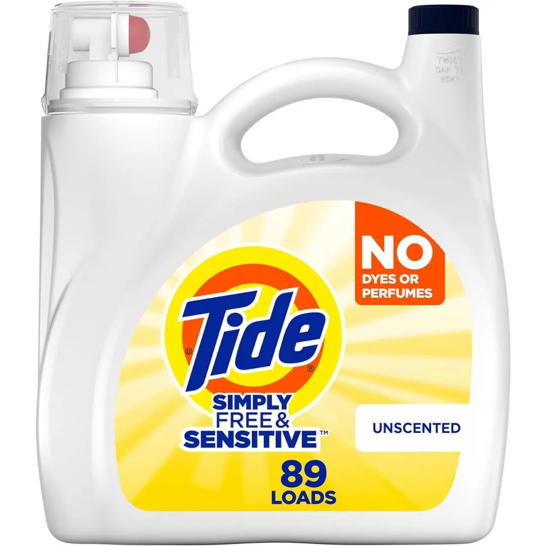 Tide Simply Liquid Laundry Detergent, Free & Sensitive, 89 Loads, 117 oz, Tide Liquid Laundry Detergent, Laundry Soap