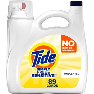 Tide Simply Liquid Laundry Detergent, Free & Sensitive, 89 Loads, 117 oz, Tide Liquid Laundry Detergent, Laundry Soap