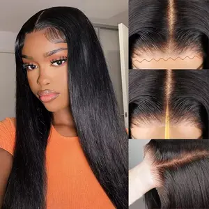 Wear and Go Glueless Wigs Straight Lace Front Wigs Pre Plucked Pre Cut Straight Human Hair Wig 5x5 HD Lace Closure Wigs Human Hair Straight for Beginners Natural Black 180% Density 20 Inch