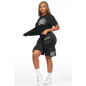 Neusa Black T-Shirt Cargo Short Set