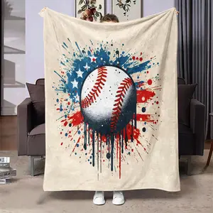 Baseball & American Flag Pattern Blanket, Soft Comfortable Throw Blanket, Cool Bedroom Bedding Blankets, Warm Napping Blanket for Home Office Travel