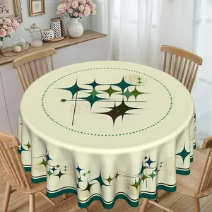Vintage Multicolor Star Print Round Tablecloth, 120g/m² Polyester, Furniture Protector, Party Decor, Hotel Restaurant Home Use