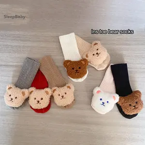 Baby Socks Cartoon Bear Long Knitting Spring Fall Winter Anti Slip Socks Infant Socks 3-6 Months All-season Comfort