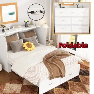 FUFU&GAGA Murphy Bed Chest, Fold Out Murphy Bed Cabinet, Built-in Charging Station and Storage Drawer