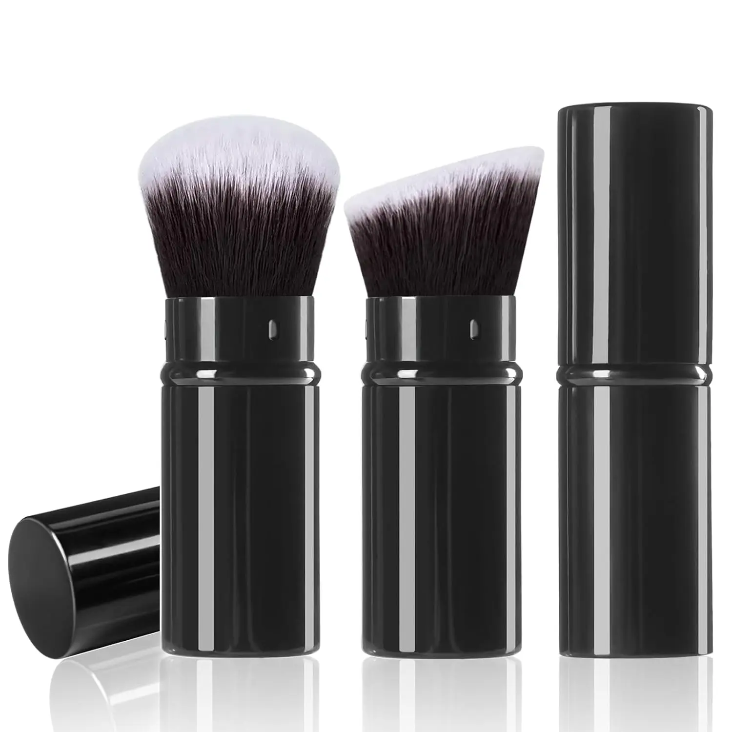 Retractable Makeup Brush 2 Pack, Travel Kabuki Powder Makeup Brush, Foundation Face Blush Brushes for Blending Liquid, Blush, Bronzer, Buffing, Sunscreen,Flawless Cosmetics