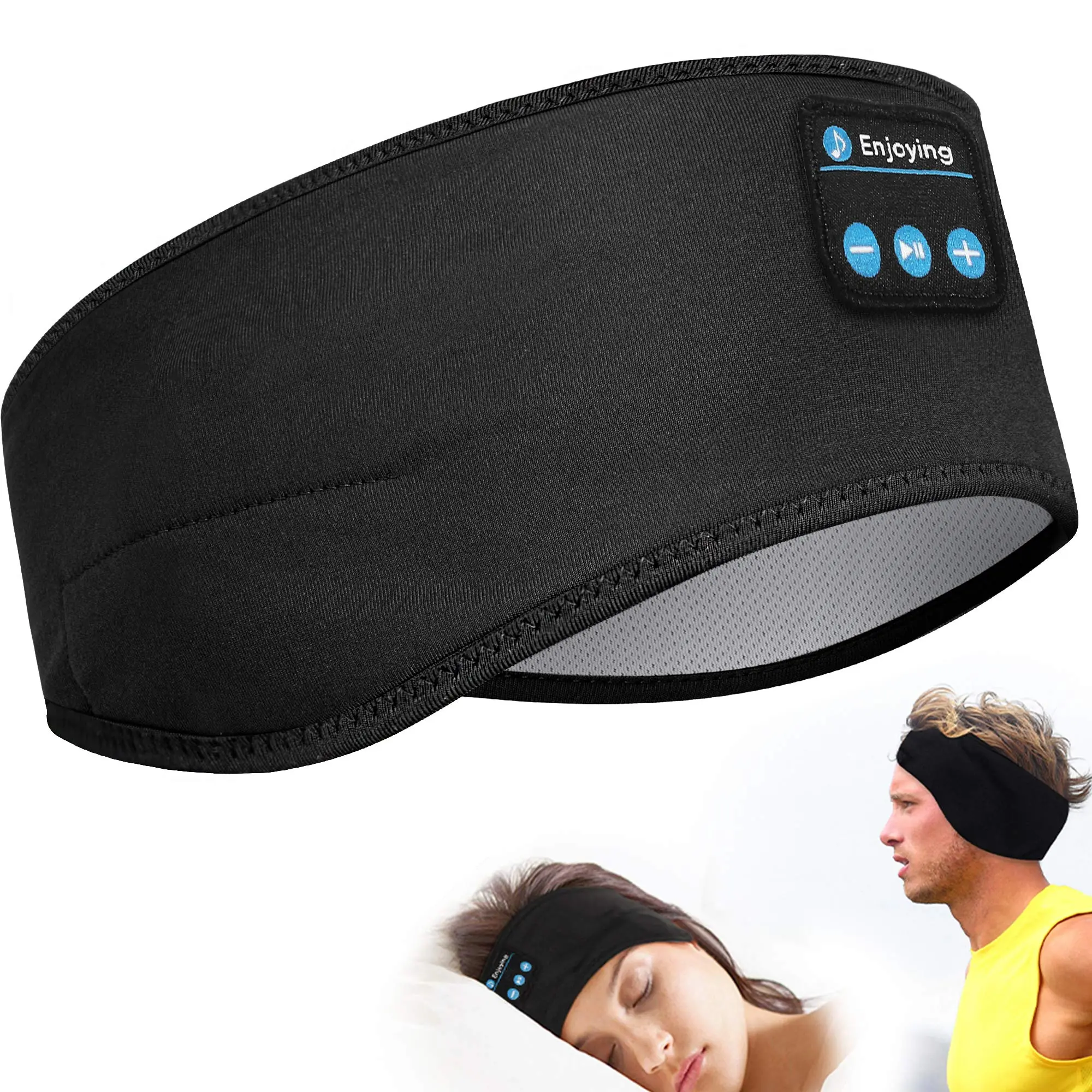 Sleep Headphones Headband – Unisex Breathable Mesh Music Eye Mask – Thin, Wireless, Cord-Free Speakers, Washable, Song Navigation for Side Sleepers, Office Use, Mobile Phone Calls, Light-Blocking Benefits, Gym, Fitness, Call