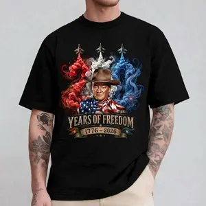 John Wayne America 250th Anniversary Patriotic T-Shirt 1776-2026 Years of Freedom USA Independence Day Vintage Graphic Fourth of July Tee for Men