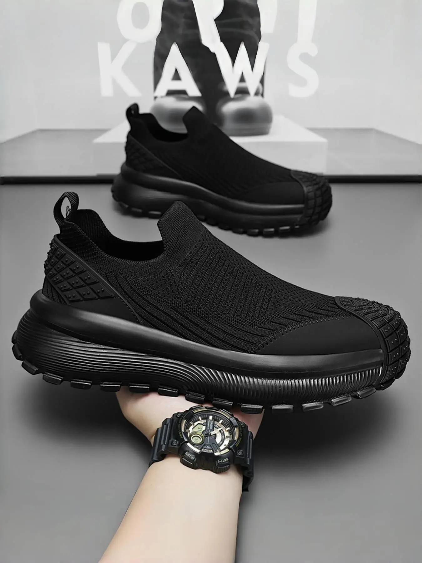 Men's Flyknit Slip-On Sneakers | Breathable Thin Sole Loafers | Lightweight Casual Shoes, Mesh Sneakers, Casual Trainer Shoes