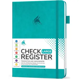 Check Register Book - Deluxe Transaction Register, Accounting  Book, Checkbook Register & Checking Account Register Book for Personal and Work Use, Large Size, 7x10" - Turquoise