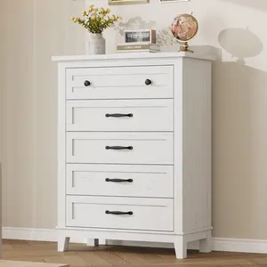 5 Dresser for Bedroom, 41.3" Tall Vertical Drawer Dresser with Large Storage, Freestanding Wooden Closet Chest for Bedroom, Living Room, White