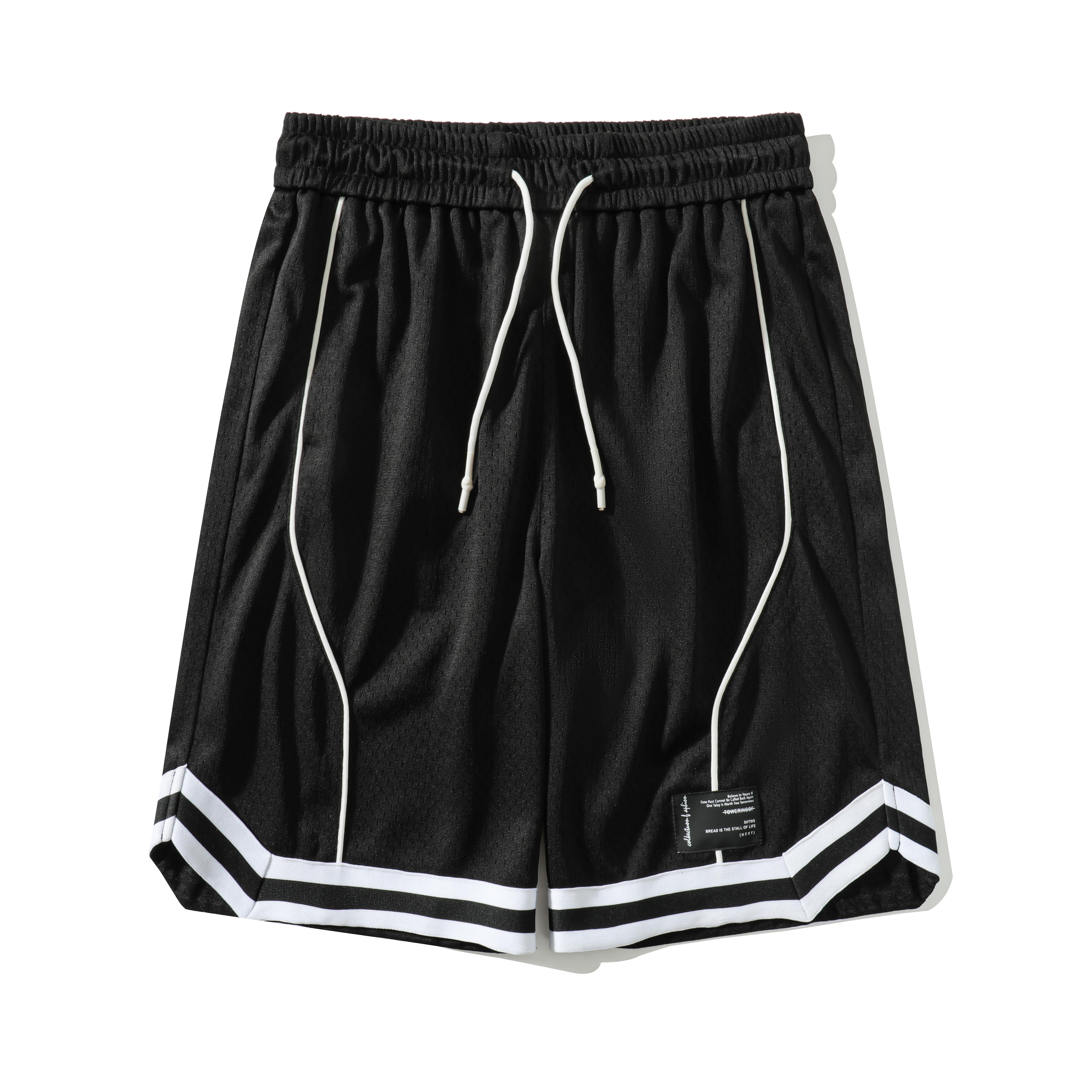 Men’s summer American-style mesh basketball shorts with stripes, side slits, casual knee-length shorts