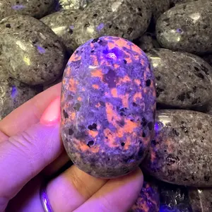 Yooperlite Palm Stone - UV Reactive Yooperlite Crystal - Polished Yooperlite Oval Palm Stone - Tumbled Yooperlite Stone - Glowdalite