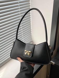 women's bow versatile shoulder bags, fashionable solid underarm bag for daily used, casual trendy versatile high-quality daily commuting bag, girlfriend gifts, purse, pu leather satchel, handbag shoulder bag, textured shoulder bag, elegant commuter bag