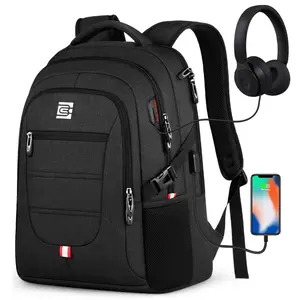 Bruno Cavalli Laptop Backpack #8381 for Men & Women, Durable Waterproof Polyester with USB Charging Port College Bookbag Work Daypack Quick Access Front Pocket Breathable Mesh Back Panel Travel Essentials Carrier Space, Gift for Valentine's Day