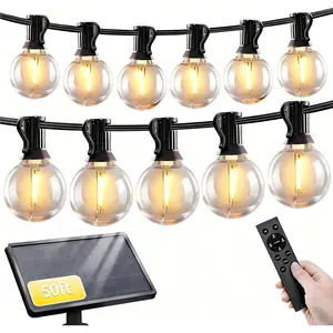 Solar String Lights Outdoor with Remote, 50ft 25 Bulbs Solar  Patio Lights , Dimmable & Timer, G40 LED Solar Lights for Camping Deck Backyard Garden Fence