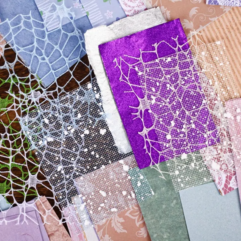 18 Sheets Mixed Material Scrapbook Kit Collage, Scrapbooking Paper, Lace + Vibrant Glitter Paper + Textured Paper + Decorative Paper, Handmade Diary DIY Stickers, Essential Craft Supplies