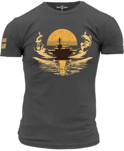 Aircraft Carrier Sunset T-Shirt - Heather Heavy Metal Collar Cotton