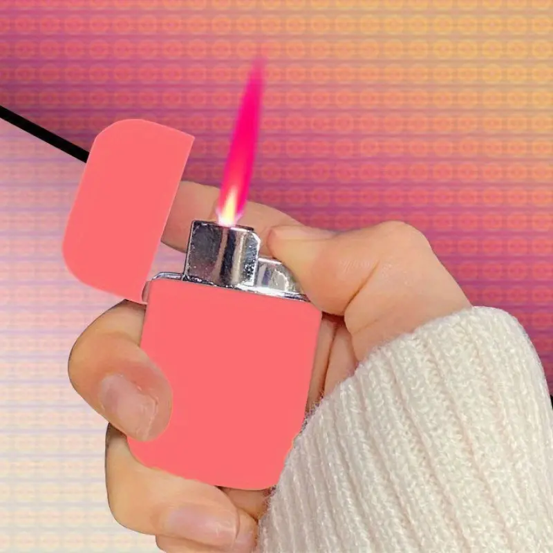 [1500° Pink Flame Lighter] Windproof 1500° Pink Flame Torch Lighter | Metal Butane Lighter for Camping, BBQ & Candles, Stylish Design with Checkered Pattern, Perfect Gift for Women (No Gas Required)