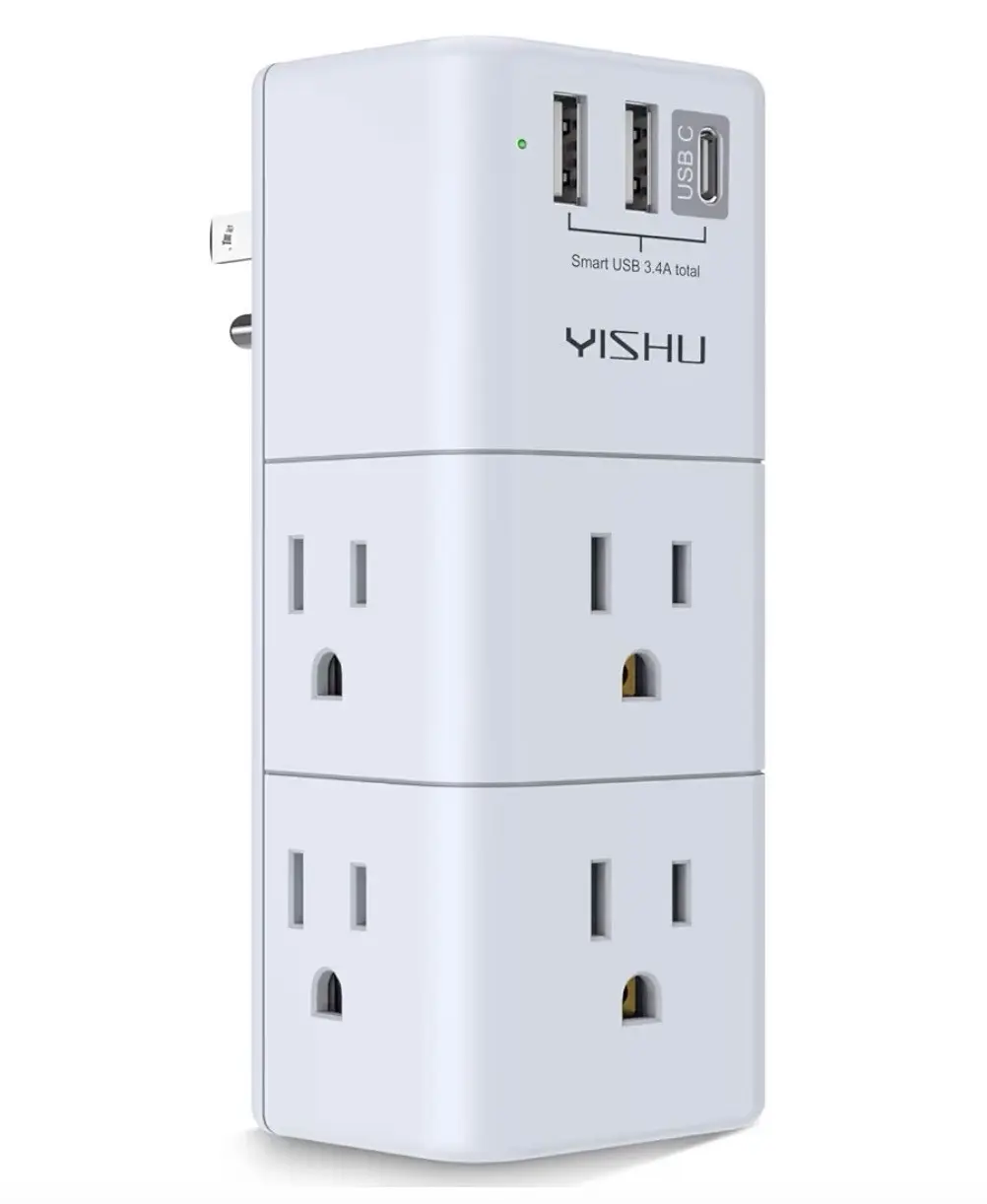 USB Multi Plug Outlet Extender - YISHU Surge Protector with Rotating Plug, 6 ...