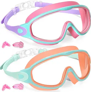 2 Pack Kids Swim Goggles 3-12, 180° Wide View Anti-Fog/UV Swimming Goggles for Boys Girls, Soft Liquid Silicone & Waterproof Lenses with No Leaking Swim Mask for Toddlers in Pool & Beach