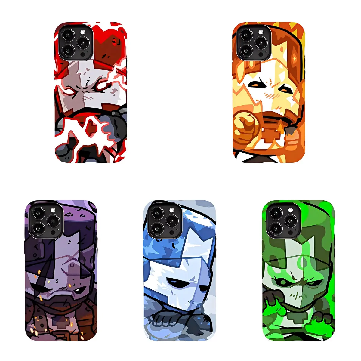 Castle Crashers Knight Close Up Retro Game Aesthetic Phone Case Set, 5 Designs Color Knight Covers, Compatible with iPhone 17/16/15/14/13/12/11 Pro Max/Plus, Samsung S23-S25, Gift for Castle Crashers & Game Lovers