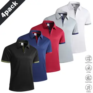 Men's 4-Pack Contrast Trim Better-Fitting Jersey Polo Shirts - Casual Breathable Cooling Short-Sleeve Classic Collar Polos, Multiple Colors, Suitable for Sports, Daily Commute, Better-Fitting Polo Shirts