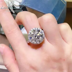 In be aut Hot Sale 925 Silver 10 Carat Round Premium Cut D Color Pass Diamond Test Shiny Moissanite Ring for Ladies High Jewelry