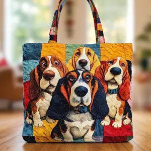 Quilted Basset Hound Tote Bag for Women, Cute Dog Patchwork Canvas Shoulder Handbag, Large Capacity Everyday Tote with Inner Pocket, Travel Work Shopping Beach Bag，Gift for Dog Lovers