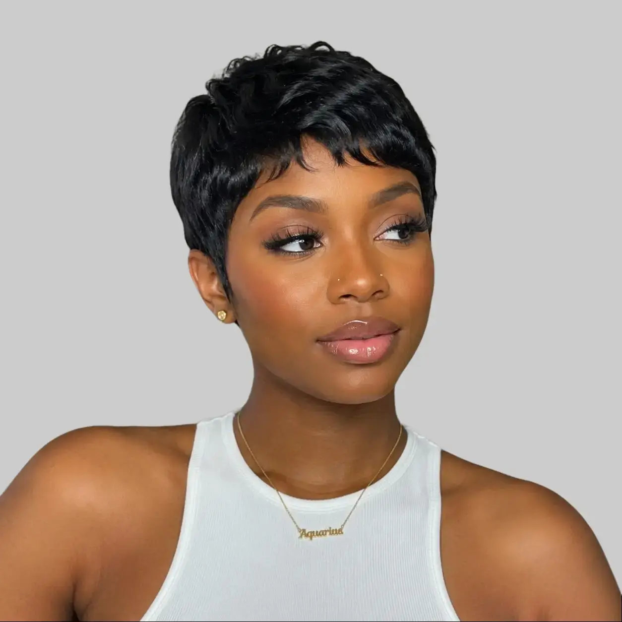 YZ human hair machine-woven pixie cut short curly wig, suitable for women, can be permed, dyed, and adjusted, #1B #99j