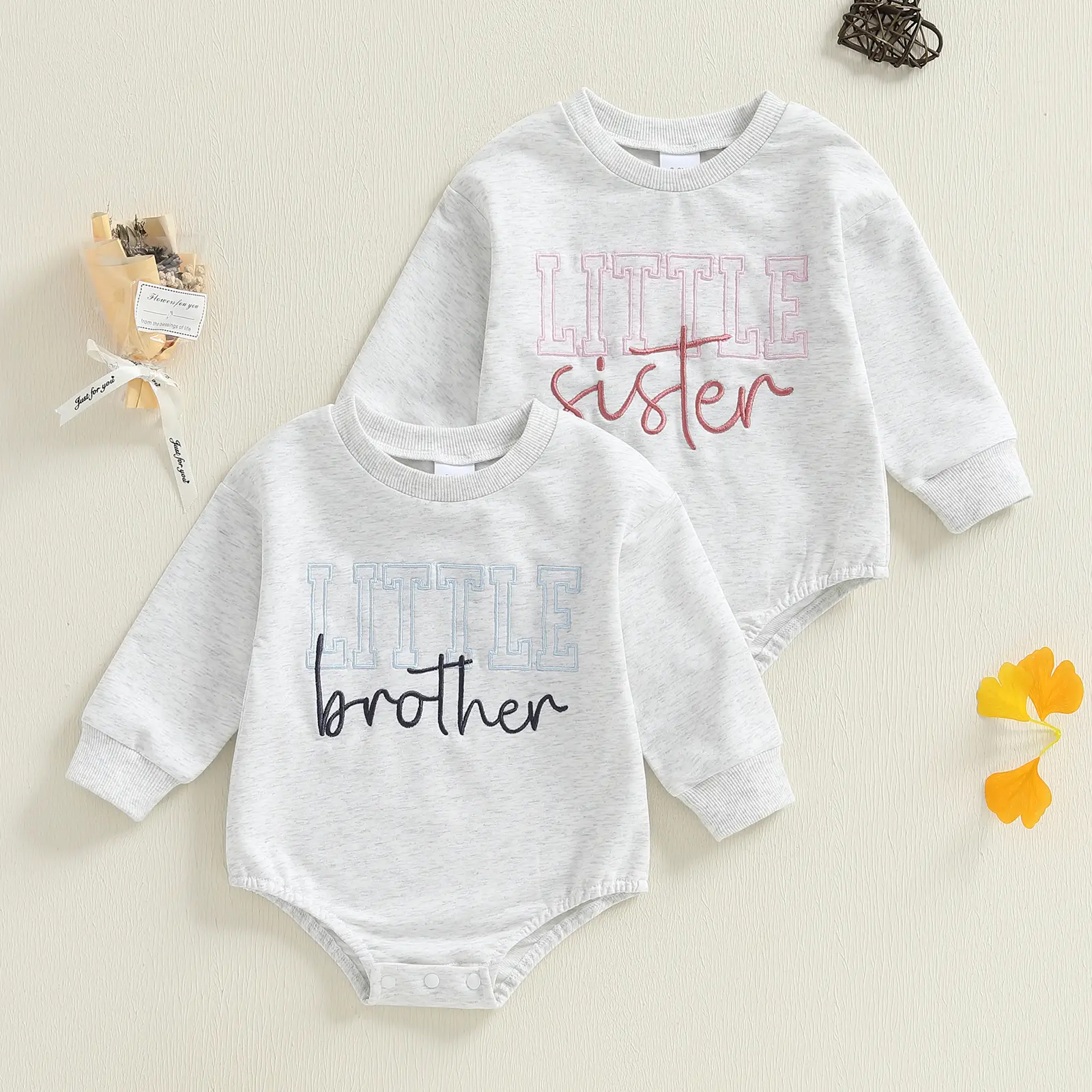 Canrulo Sibling Matching Outfits Big Brother/Sister Pullover Long Sleeve Sweatshirt Little Brother/Sister Romper