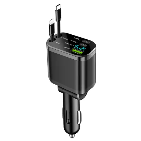 JcBlaon Retractable 66W Max USB-C Automotive Car Charger - PD, 2 Cables, PC Plastic, Temp Control Safe Multi-Port, 12V-24V Fast Charging Adapter for iPhone 16/15/14/13/12, Cars/Trucks Accessories