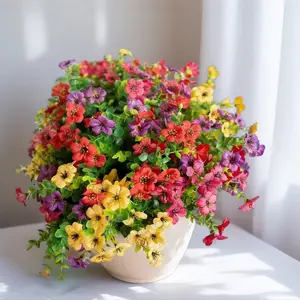 12PCS/1SET Artificial Decorative Flowers for Outdoor Indoor Garden Home Decor, Plastic Fake Daisy with Eucalyptus Leaves, Plants Yellowwood Porch Yard