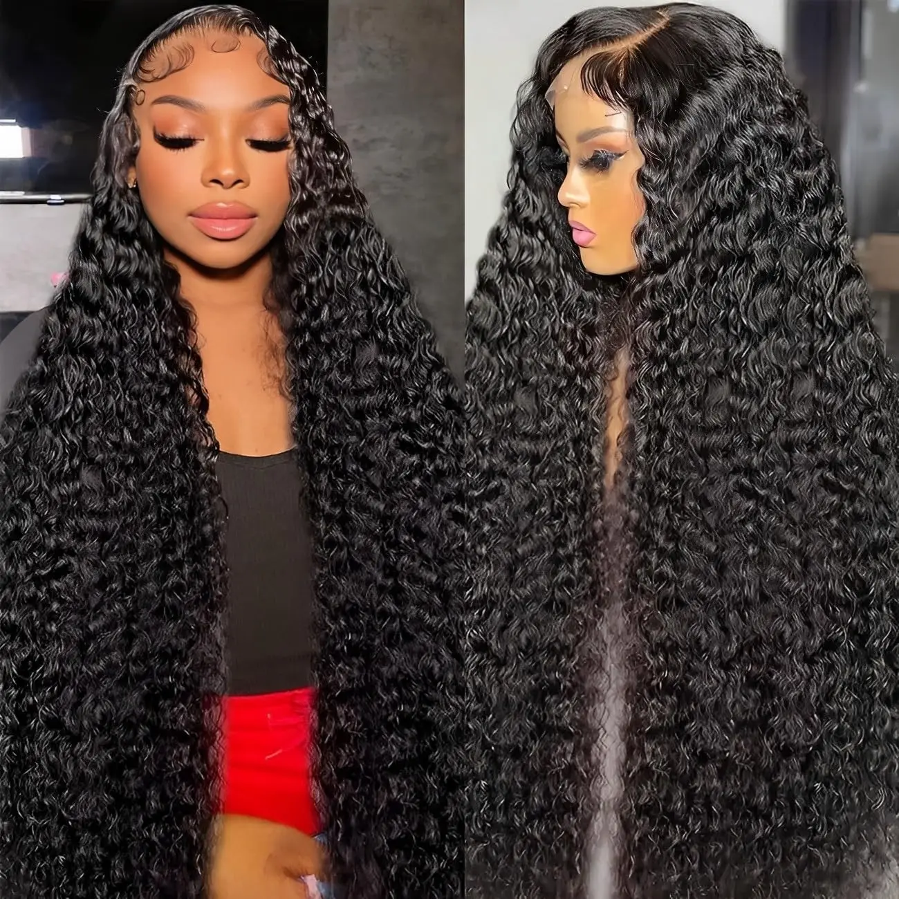 40 Inch 13x6 HD Lace Frontal Wig 180% Density Deep Curly Wave Lace Front Wigs Human Hair Curly Wet and Wavy Pre Plucked Virgin Hair