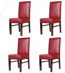 Stretch Solid Pu Leather  Dining Chair Cover Slipcover Removable Washable Short Dining Chair Cover Protector Seat Solid Slipcovers for Hotel,Dining Room,Wedding ( Red, 4)
