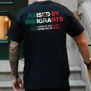 Raised By Immigrants Back Print Shirt Mexican American Pride Tee Latino Heritage Empowerment Top Cultural Identity Quote Unisex Gildan Cotton Shirt