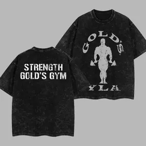 [GoldenIron] Strength Gold's Gym YLA Bodybuilding Retro Unisex Acid Washed T-Shirt, 100% Heavy Cotton Workout Tee, Men's Sport Outfit, Gym Men's T-shirt - Tank Top, Muscle Training Shirt, Gift for man