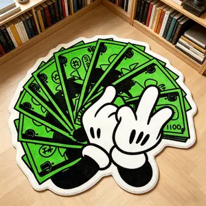 Irregular Shape Cartoon V-Hand Gesture Rug, Washable Soft Plush Carpet, Creative Artistic Home Decor for Living Room, Bedroom, Office