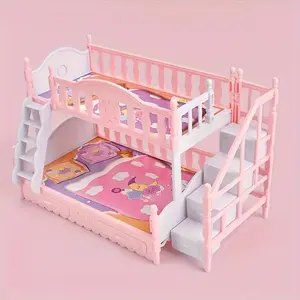 Pink plastic Doll House Bedding set with ladder, Easter/Halloween/Christmas gifts, doll house accessories, mixed colors, for Doll House dolls