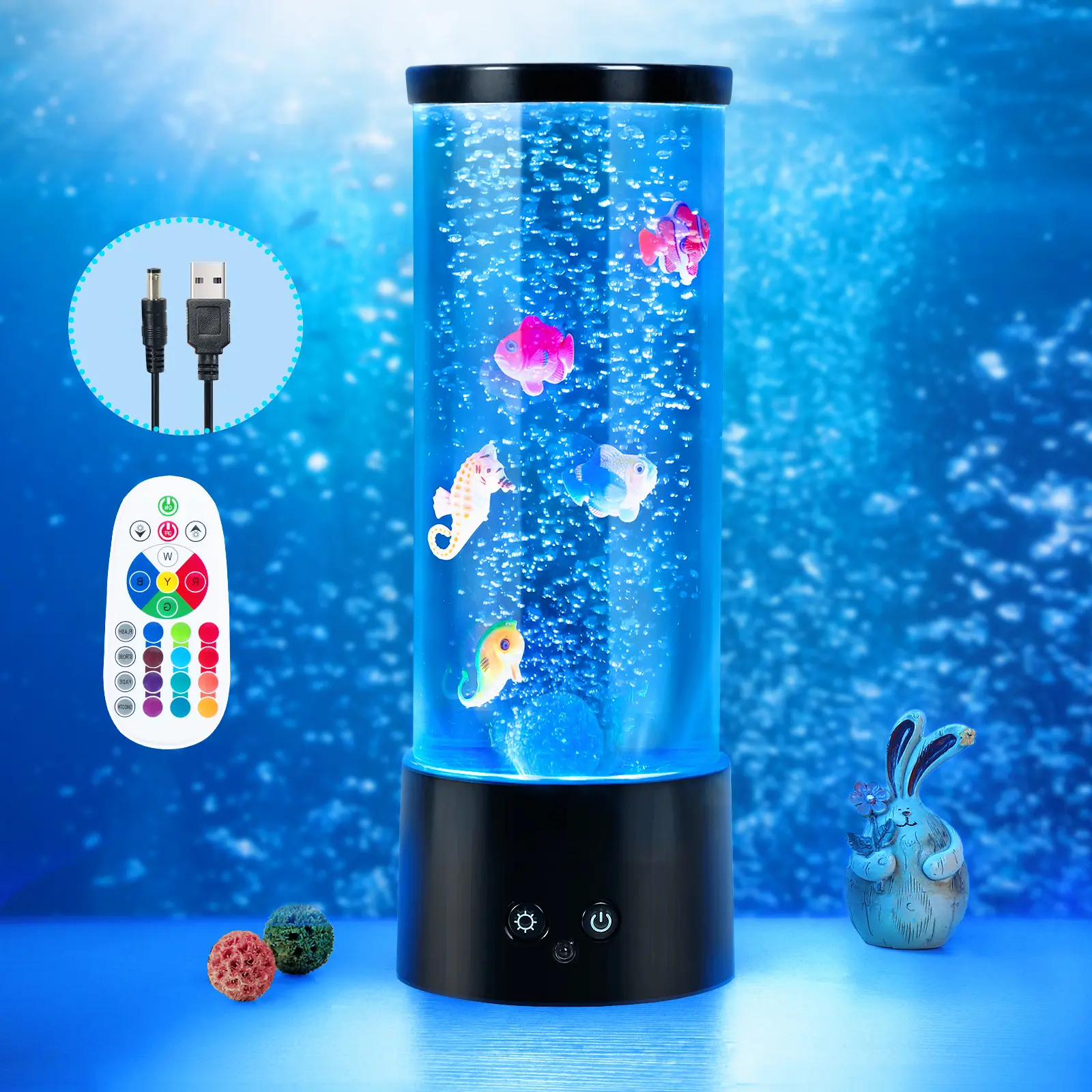 12-in USB Bubble Fish Aquarium Lamp with Remote Control - RGB Color-Changing LED Lighting, 4 Modes, Relaxing Sensory Product for Bedside, Festival Decoration (Home & Party Supplies Mini Gift), Relax