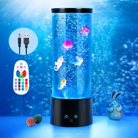 12-in USB Plastic Bubble Fish Aquarium Lamp with Remote Control - RGB Color-Changing LED, Jellyfish Effect, 4 Light Modes, Sensory Relax Tool, Funky Dopamine Decor, Festival Room Decor, Gift-Boxed Mini Home Supply