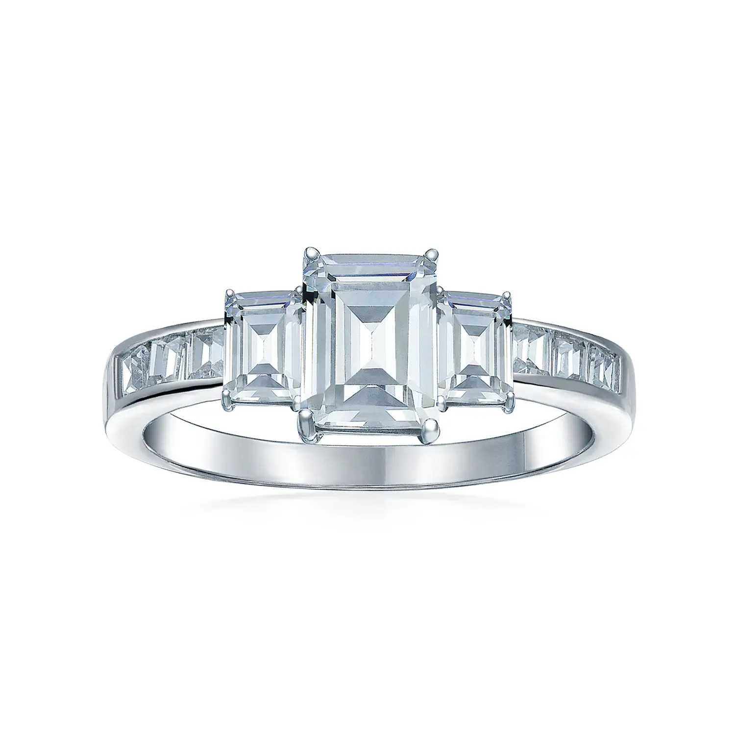 Art Deco Style 3CT CZ 3-Stone Emerald Cut Engagement Ring Sterling Silver