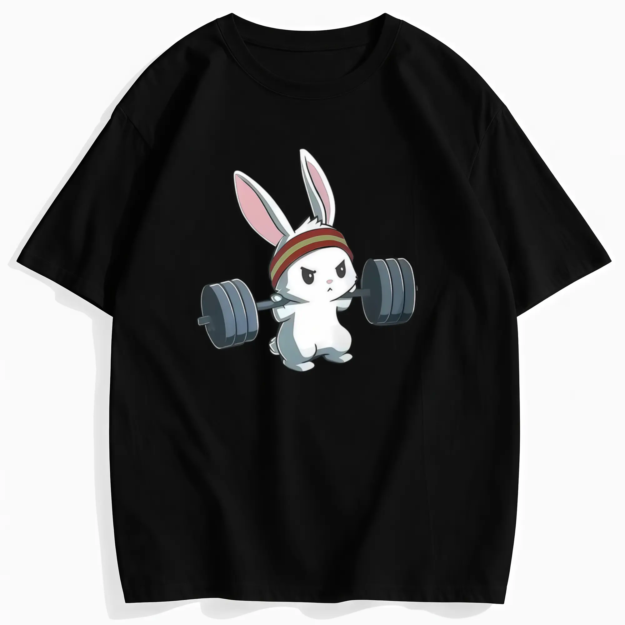 Lightweight And Durable Short-Sleeve T-Shirt Featuring an Adorable Bunny Lifting Weights, Ideal for Casual Wear at Home Or The Gym, Perfect for Everyday Comfort And a Fun Look, Cute Animal Graphic Tee, Comfortable Crew Neck Top